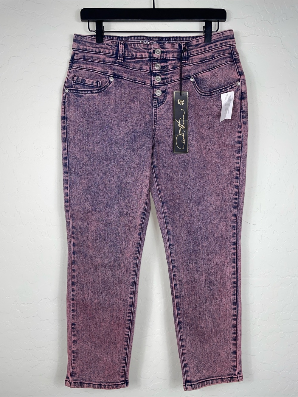 DG2 by Diane Gilman Pink Acid-Wash High-Rise Jeans